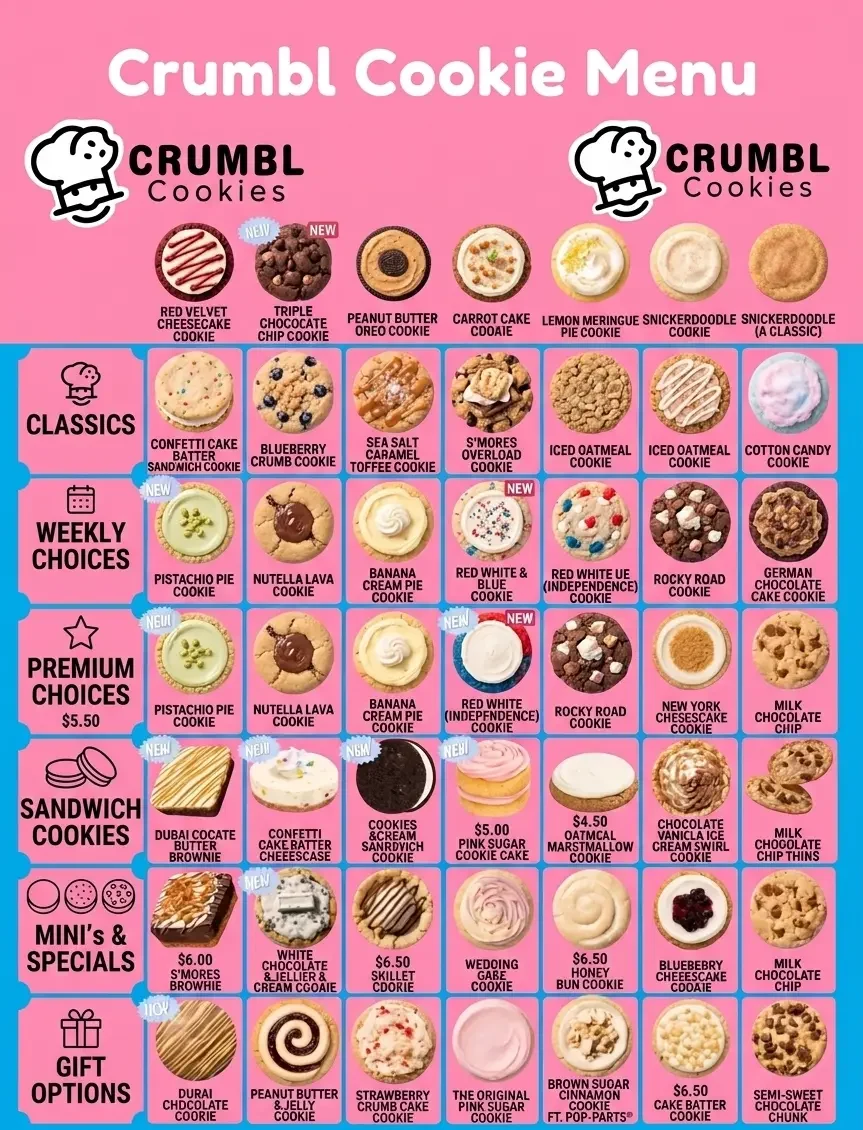 Crumbl Cookie Latest Menu
